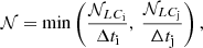 $$ \begin{aligned} \mathcal{N} = \min \left(\frac{\mathcal{N} _{LC_\text{i}}}{\Delta t_\text{i}},\ \frac{\mathcal{N} _{LC_\text{j}}}{\Delta t_\text{j}} \right), \end{aligned} $$