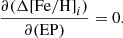 $$ \begin{aligned} \frac{\partial (\Delta \mathrm{[Fe/H]}_{i})}{\partial \mathrm{(EP)}} = 0. \end{aligned} $$