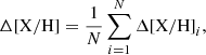 $$ \begin{aligned} \Delta \mathrm{[X/H]} = \frac{1}{N} \sum _{i=1}^{N} \Delta \mathrm{[X/H]}_{i}, \end{aligned} $$