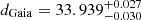 $ d_{\mathrm{Gaia}} = 33.939^{+0.027}_{-0.030} $