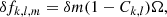 $$ \begin{aligned} \delta f_{k,l,m} = \delta m (1 - C_{k,l}) \Omega , \end{aligned} $$