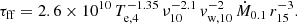 $$ \begin{aligned} \tau _{\rm ff}=2.6\times 10^{10}\,T_{\mathrm{e},4}^{-1.35}\,\nu _{10}^{-2.1}\,{ v}_{\mathrm{w},10}^{-2}\,\dot{M}_{0.1}\,r_{15}^{-3}. \end{aligned} $$