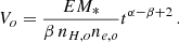 $$ \begin{aligned} V_o = {EM_* \over \beta \, n_{H,o} n_{e,o} } t^{\alpha -\beta + 2}\, . \end{aligned} $$