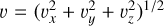 $\upsilon = {\left( {\upsilon _x^2 + \upsilon _y^2 + \upsilon _z^2} \right)^{1/2}}$