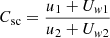 $ C_{\mathrm{sc}} = \frac{u_1 + U_{\mathit{w}1}}{u_2 + U_{\mathit{w}2}} $