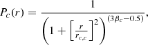 $$ \begin{aligned} P_c(r)&= \frac{1}{\left(1+\left[\frac{r}{r_{c,c}}\right]^2\right)^{(3\beta _c-0.5)}},\end{aligned} $$