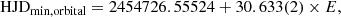 $$ \begin{aligned} \mathrm{HJD}_{\rm min,orbital}= 2454726.55524 + 30.633(2) \times E, \end{aligned} $$