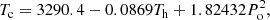 $$ \begin{aligned} {T}_{\mathrm{c}}= 3290.4 - 0.0869 {T}_{\mathrm{h}} + 1.82432 {P}_{\mathrm{o}}^2, \end{aligned} $$