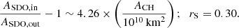 $$ \begin{aligned}&\frac{A_{\rm SDO,in}}{A_{\rm SDO,out}}-1 \sim 4.26 \times \left(\frac{A_{\rm CH}}{10^{10}\,\mathrm{km}^2}\right);\;\; r_{\rm S} = 0.30. \end{aligned} $$