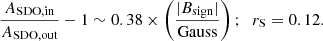 $$ \begin{aligned}&\frac{A_{\rm SDO,in}}{A_{\rm SDO,out}}-1 \sim 0.38 \times \left(\frac{|B_{\rm sign}|}{\mathrm{Gauss} }\right);\;\; r_{\rm S} = 0.12. \end{aligned} $$