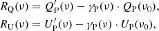 $$ \begin{aligned} R_{\rm Q}(\nu )&= Q^{\prime }_{\rm P} (\nu ) - \gamma _{\rm P}(\nu ) \cdot Q_{\rm P} (\nu _0), \\ R_{\rm U}(\nu )&= U^{\prime }_{\rm P} (\nu ) - \gamma _{\rm P}(\nu ) \cdot U_{\rm P} (\nu _0),\nonumber \end{aligned} $$
