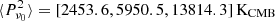 $ \langle P_{\nu_0}^2\rangle = [2453.6, 5950.5, 13814.3]\,{\rm K}_{\rm CMB} $