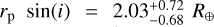 ${r_{\rm{p}}}\sin \left( i \right) = 2.03_{ - 0.68}^{ + 0.72}\,{R_ \oplus }$