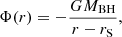 $$ \begin{aligned} \Phi (r) = - \frac{GM_{\rm BH}}{r-r_{\rm S}} ,\end{aligned} $$