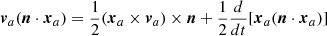 $ \boldsymbol{v}_a(\boldsymbol{n}\cdot\boldsymbol{x}_a)=\frac{1}{2}(\boldsymbol{x}_a\times \boldsymbol{v}_a)\times\boldsymbol{n}+\frac{1}{2}\frac{d}{dt}[\boldsymbol{x}_a(\boldsymbol{n}\cdot\boldsymbol{x}_a)] $