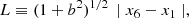 $$ \begin{aligned} L \equiv (1+b^2)^{1/2} \, \mid x_6 - x_1 \mid , \end{aligned} $$