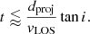 $$ \begin{aligned} t \lessapprox \frac{d_{\rm proj}}{v_{\rm LOS}} \tan i. \end{aligned} $$
