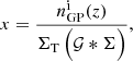 $$ \begin{aligned} x = \frac{ n_{\rm GP}^\mathrm{i}(z) }{ \Sigma _{\rm T}\,\Big ( \mathcal{G} *\Sigma \Big ) }, \end{aligned} $$