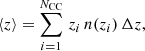 $$ \begin{aligned} \langle z\rangle = \sum _{i=1}^{N_{\rm CC}}\,z_{i}\,n(z_{i})\,\Delta z, \end{aligned} $$