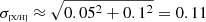 $ \sigma_{\text{\tiny [X/H]}}\approx\sqrt{0.05^2+0.1^2}=0.11 $