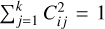 $\Sigma _{j = 1}^kC_{ij}^2 = 1$