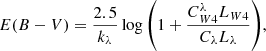 $$ \begin{aligned} E(B-V) = \frac{2.5}{k_\lambda } \log { \left( 1 + \frac{C_{W4}^\lambda L_{W4}}{ C_\lambda L_\lambda } \right) }, \end{aligned} $$