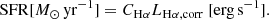$$ \begin{aligned} \mathrm{SFR} [{M_{\odot }\, \mathrm{yr}^{-1}}] = C_{\rm H\alpha } L_{\rm H\alpha , corr }\ [\mathrm{erg\, s}^{-1}]. \end{aligned} $$