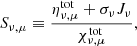 $$ \begin{aligned} S_{\nu ,\mu }\equiv \frac{\eta ^\mathrm{tot} _{\nu ,\mu } + \sigma _\nu J_\nu }{\chi ^\mathrm{tot} _{\nu ,\mu }}, \end{aligned} $$