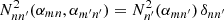 $ N^2_{nn^\prime}(\alpha_{mn},\alpha_{m^\prime n^\prime}) = N^2_{n^\prime}(\alpha_{mn^\prime})\,\delta_{nn^\prime} $