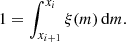 $$ \begin{aligned} 1=\int _{x_{i+1}}^{x_i}\xi (m)\,\mathrm{d}m. \end{aligned} $$