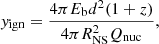 $$ \begin{aligned} { y}_{\rm ign}=\frac{4\pi E_\mathrm {b} d^{2}(1+z)}{4\pi R_{\rm NS}^{2}Q_{\rm nuc}}, \end{aligned} $$