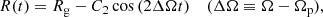 $$ \begin{aligned} R(t)=R_{\rm g} - C_2\cos {(2\Delta \Omega t)}\ \ \ \ (\Delta \Omega \equiv \Omega -\Omega _{\rm p}), \end{aligned} $$