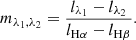 $$ \begin{aligned} m_{\lambda _1, \lambda _2}=\frac{l_{\lambda _1}-l_{\lambda _2}}{l_{\rm H\alpha }-l_{\rm H\beta }}. \end{aligned} $$