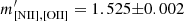 $ m^\prime_{\mathrm{[NII],[OII]}} = 1.525{\pm} 0.002 $