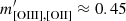 $ m^\prime_{\mathrm{[OIII],[OII]}} \approx 0.45 $