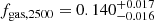 $ f_{\mathrm{gas,2500}}=0.140_{-0.016}^{+0.017} $