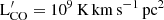 $ \mathrm{L}^\prime_{\mathrm{CO}} = 10^9\,\mathrm{K}\,\mathrm{km}\,\mathrm{s}^{-1}\,\mathrm{pc}^2 $