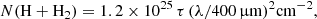 $$ \begin{aligned} N(\mathrm{H}+\mathrm{H_2})= 1.2\times 10^{25}\,\tau \,(\lambda /400\,\upmu \mathrm{m})^2 \mathrm{cm}^{-2}, \end{aligned} $$