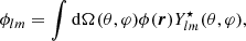 $$ \begin{aligned}&\phi _{lm} =\int \mathrm{d}\Omega (\theta , \varphi ) \phi (\boldsymbol{r}) Y_{lm}^{\star } (\theta , \varphi ), \end{aligned} $$