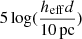 $ 5 \log(\frac{h_{\mathrm{eff}}d}{10\,\mathrm{pc}}) $