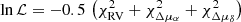 $ \ln \mathcal{L} = -0.5\,\left(\chi^2_\mathrm{RV}+\chi^2_{\Delta\mu_\alpha} + \chi^2_\mathrm{\Delta\mu_\delta}\right) $