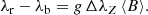 $$ \begin{aligned} \lambda _{\rm r}-\lambda _{\rm b} = g\,\Delta \lambda _{Z}\,\langle B\rangle . \end{aligned} $$