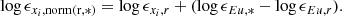 $$ \begin{aligned} \log \epsilon _{x_i,\mathrm {norm(r,*)}} = \log \epsilon _{x_i, r} + (\log \epsilon _{Eu,*} - \log \epsilon _{Eu,r}). \end{aligned} $$
