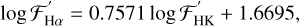 $\log {\cal F}_{{\rm{H}}\alpha }^{^\prime } = 0.7571\log {\cal F}_{{\rm{HK}}}^{^\prime } + 1.6695,$