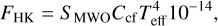 ${F_{{\rm{HK}}}} = {S_{{\rm{MWO}}}}{C_{{\rm{cf}}}}T_{{\rm{eff}}}^4{10^{ - 14}},$