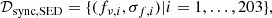$$ \begin{aligned} \mathcal{D} _{\rm sync,SED}=\{(f_{\nu ,i},\sigma _{f,i})|i=1,\ldots ,203\}, \end{aligned} $$