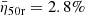 $ \bar{\eta}_{\mathrm{50r}}= 2.8\% $