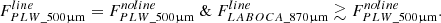 $$ \begin{aligned} F_{PLW\_500 \upmu \mathrm{m}}^{line} = F_{PLW\_500 \upmu \mathrm{m}}^{noline} ~ \& ~ F_{LABOCA\_870 \upmu \mathrm{m}}^{line} \gtrsim F_{PLW\_500 \upmu \mathrm{m}}^{noline}. \end{aligned} $$