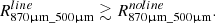 $$ \begin{aligned} R^{line}_{870 \upmu \mathrm{m}\_ 500 \upmu \mathrm{m}} \gtrsim R^{noline}_{870 \upmu \mathrm{m}\_ 500 \upmu \mathrm{m}}. \end{aligned} $$
