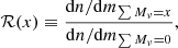 $$ \begin{aligned} \mathcal{R} (x) \equiv \frac{{\mathrm{d}} n/{\mathrm{d}} m_{\sum M_\nu =x}}{{\mathrm{d}} n/{\mathrm{d}} m_{\sum M_\nu =0}}, \end{aligned} $$
